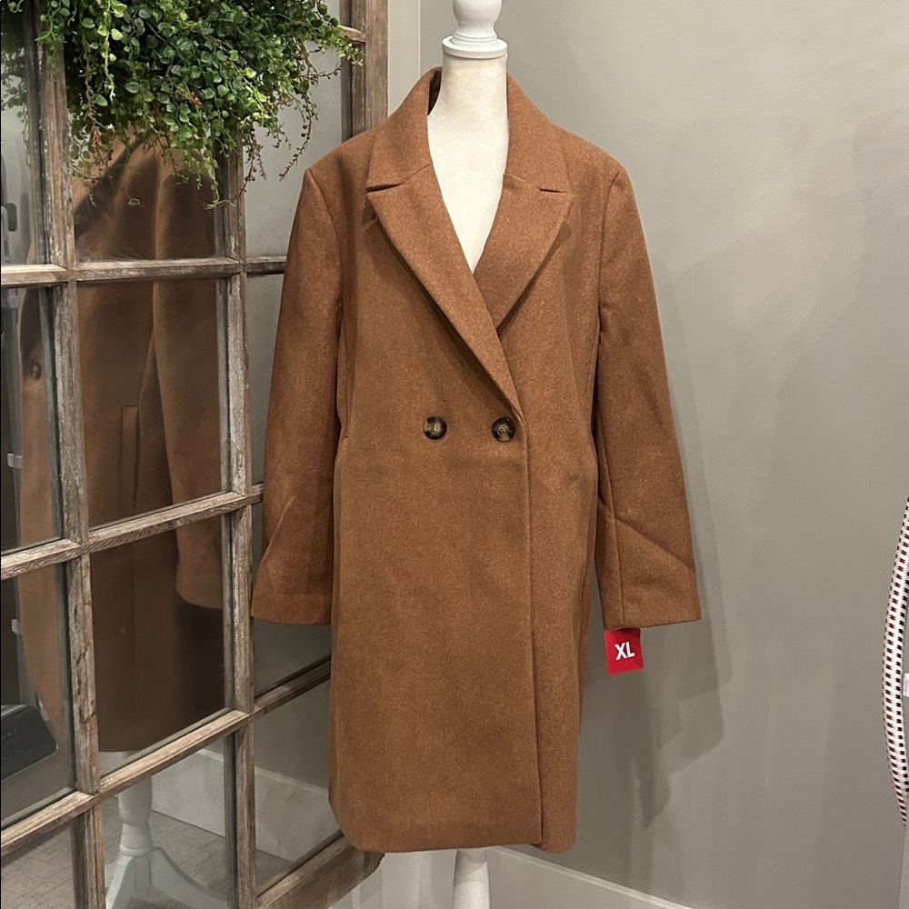 DKNY Camel Wool Blend Back-Loop Coat